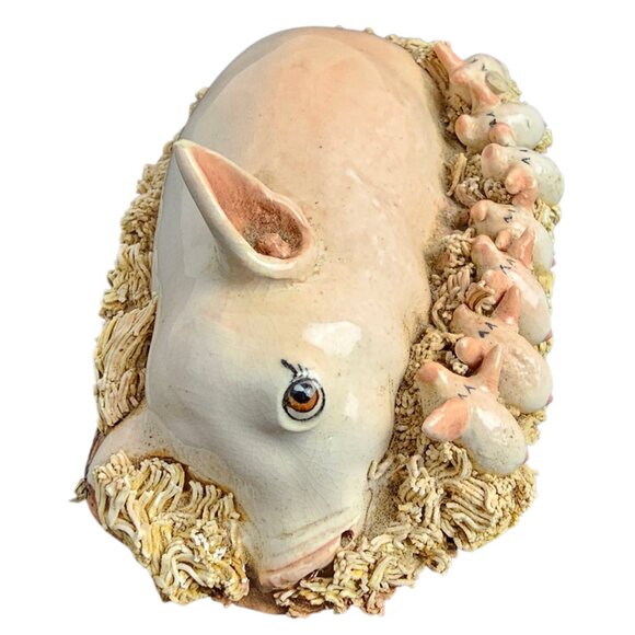 Vintage Original Ceramic Sculpture Basil‎ Matthews Mama w/Piglets Spaghetti Trim - Picture 5 of 9